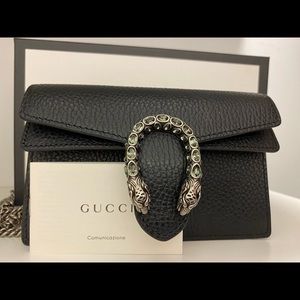 Gucci 
Dionysus leather super mini
bag 
black leather